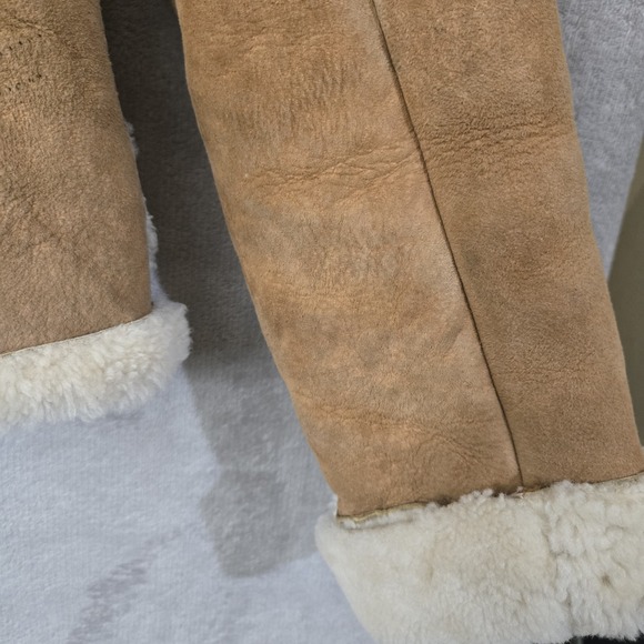 Vintage Suede Shearling Leather Coat Women Small Tan Y2K 70s Hippie Boho Neutral - Picture 9 of 15
